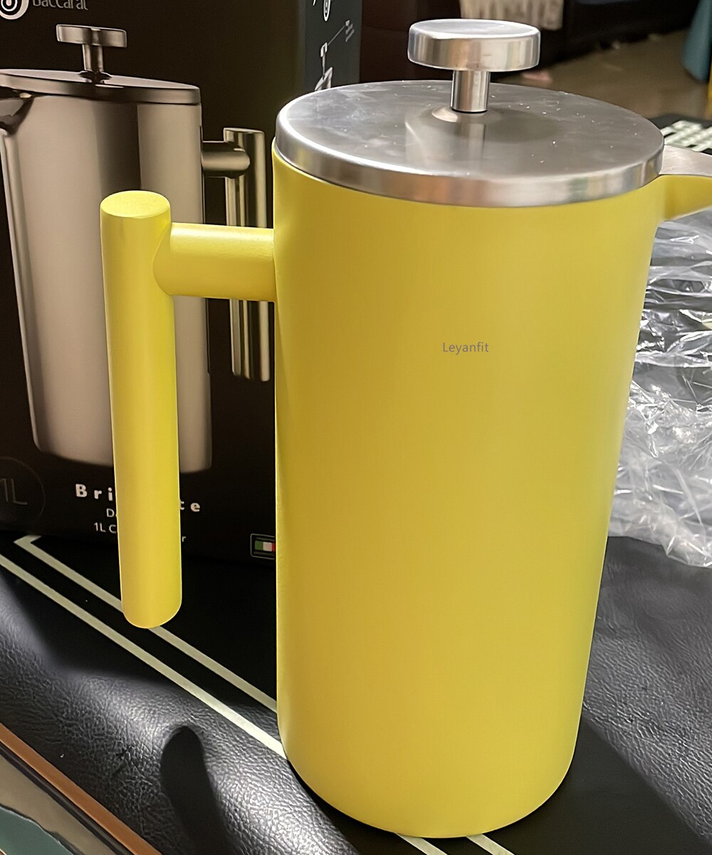 1.5L Franse Pers Koffiezetapparaat Rvs Koffie Percolator Pot Dubbele Muur Enorme Capaciteit Handleiding Koffiekan Koffie Container: Yellow 1000ML