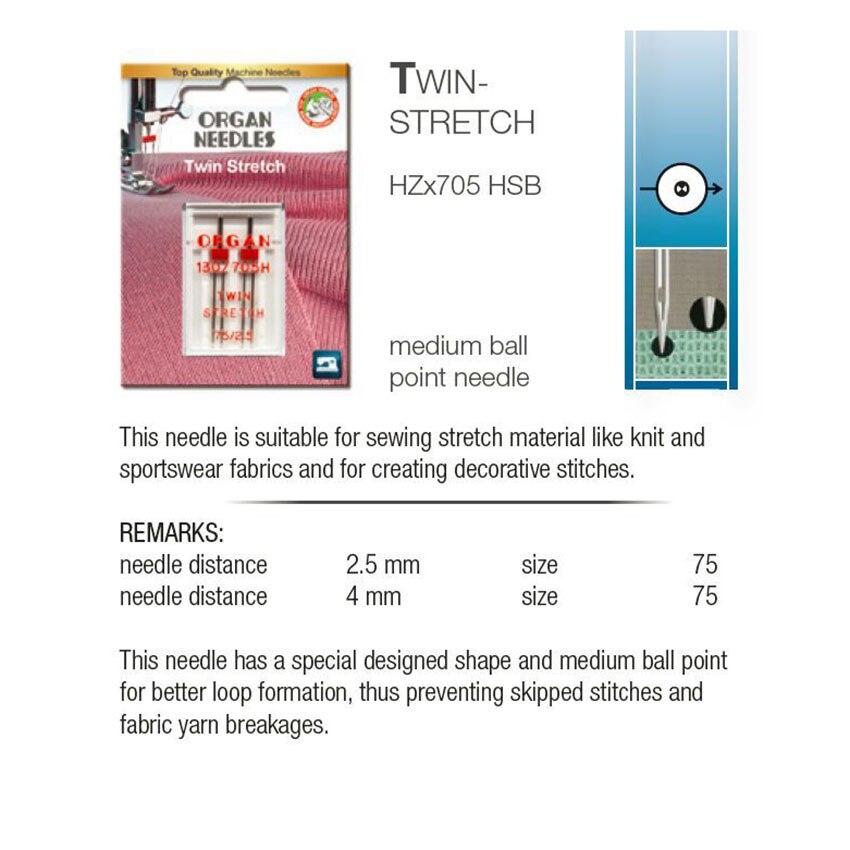 Organ Needles 130/705H Twin needle For Stretch Knitting Fabric Domestic Sewing Machine 75/4MM Twin Needle