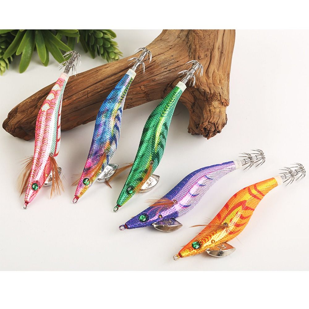 Señuelo de pesca de 13cm y 21g, anzuelo de calamar Artificial, plantillas de calamar noctilucentes, plantillas de sepia, señuelos giratorios, camarones de madera para pesca en el mar
