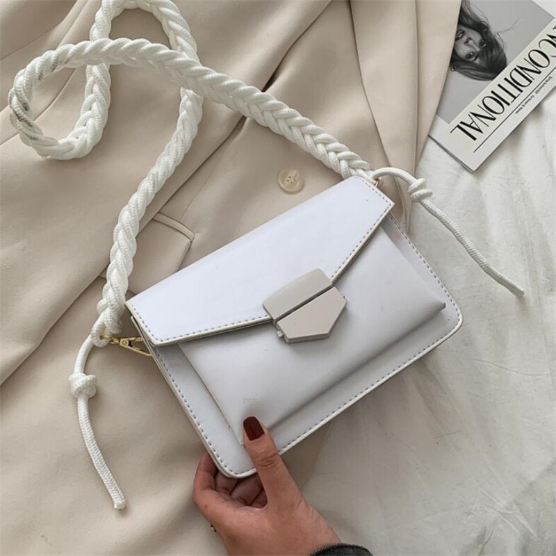 Yogodlns Shoulder Bags Braided Shoulder Strap Women Braided PU Leather Crossbody Bags Lady Portable Handbag Solid Color: white