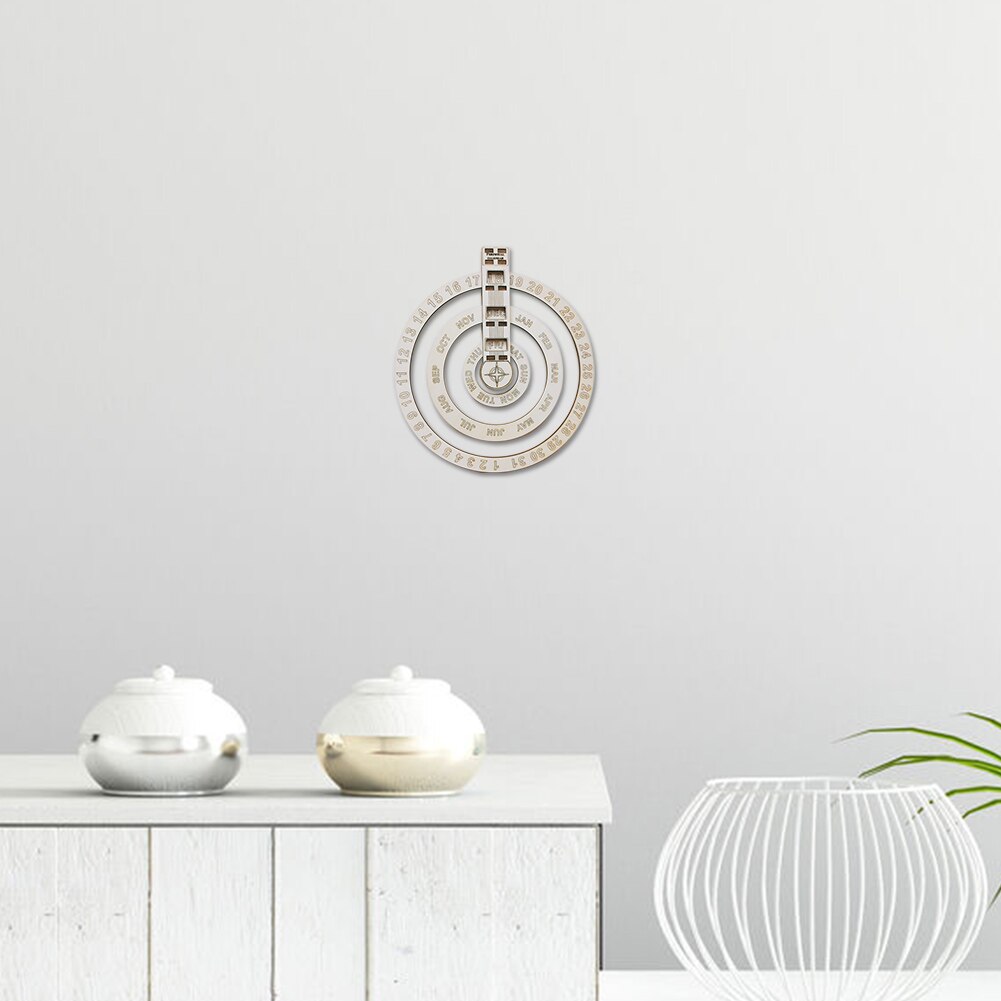 Date Perpetual Calendar Home Decor Rustic Wooden Birthday Anniversary Restaurant Wall Hanging Rotating Circular Classroom