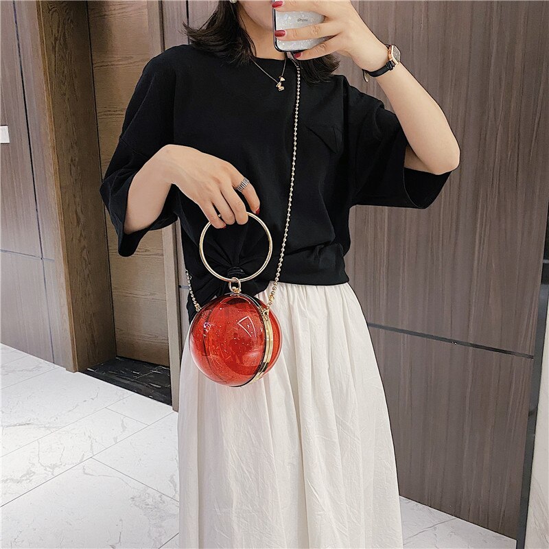 Bandolera de esfera acrílica Circular para mujer, Mini bolso cruzado transparente redondo de Metal, bolso de noche, bolso de mano de PVC