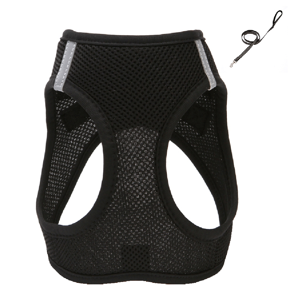 Breathable Dog Pet Harness Leash Set Puppy Vest Harness Collar with Traction Rope Flexible Walking Traction Rope Dog: black / M