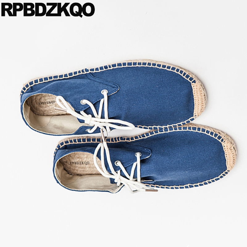 Alpargatas azules de goma de cáñamo para hombre, zapatos informales de de lona, transpirables, con cordones, color naranja, novedad de verano