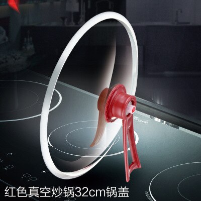 Kitchen Pot 32cm Iron Frying Pan Heat-preserve Vacuum Pot Boiling Cease-fire Health Preservation Pan Cooking Wok Pan with Uprigh: Red lid