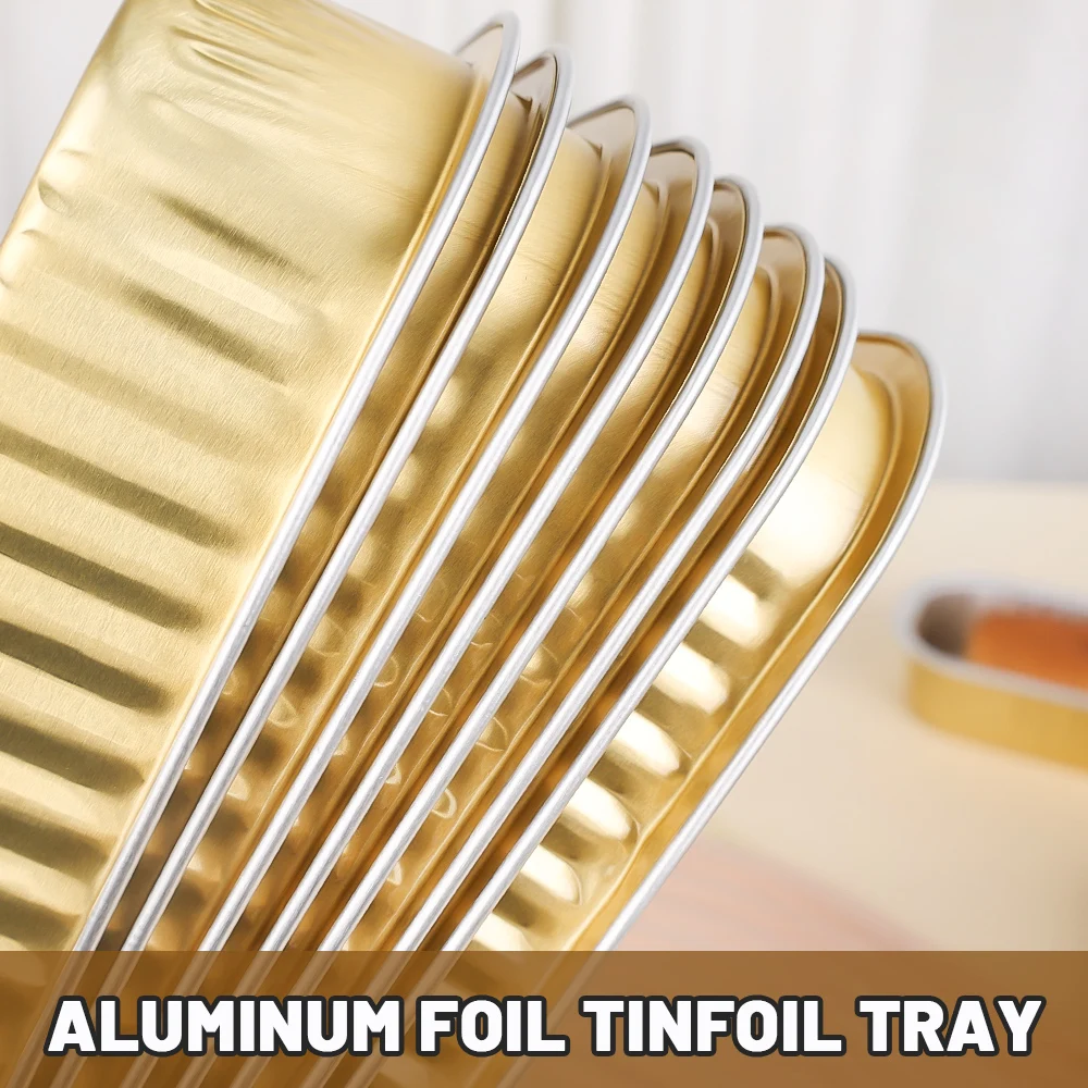 5/10 Stuks Aluminiumfolie Bakplaat Rechthoek Tin Cup Herbruikbare Lucht Friteuse Aluminiumfolie Pan Pudding Cake Mal Bakken Gebak Gereedschap Bakvormen
