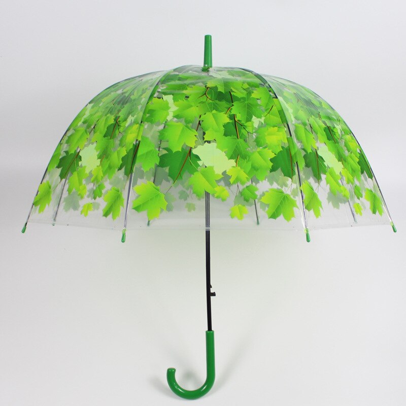 Semi-automatisk paraply otte knogler lang håndtag gennemsigtig paraply ahorn blad paraply apollo gennemsigtig paraply: Grøn farve