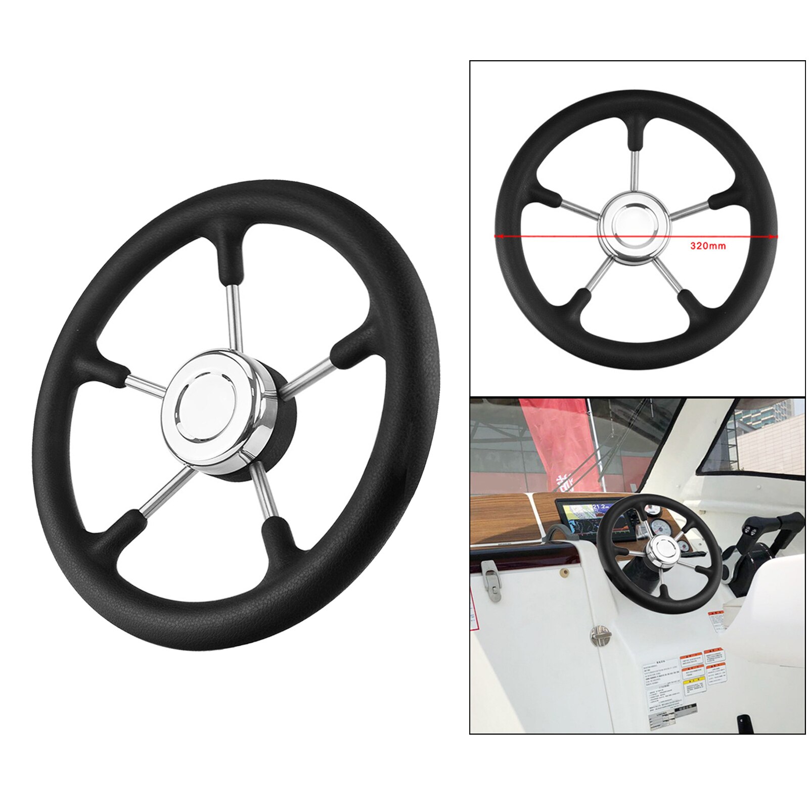 Volant de bateau en polyuréthane à 5 rayons, en acier inoxydable 304, matériau moussant, Yacht 15 degrés, plat, 12.6 pouces