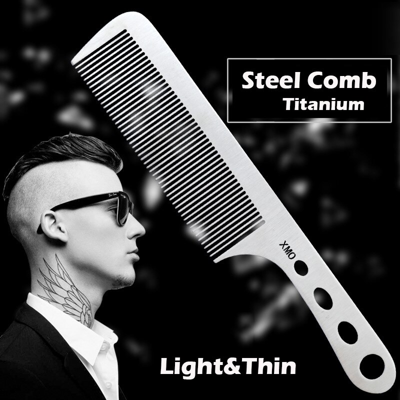 Brainbow 1PC Titanium Stalen Kam Professionele Salon Haar Kappers Antistatische Kappers Kam Ultra Dunne Haarborstel voor Mannen