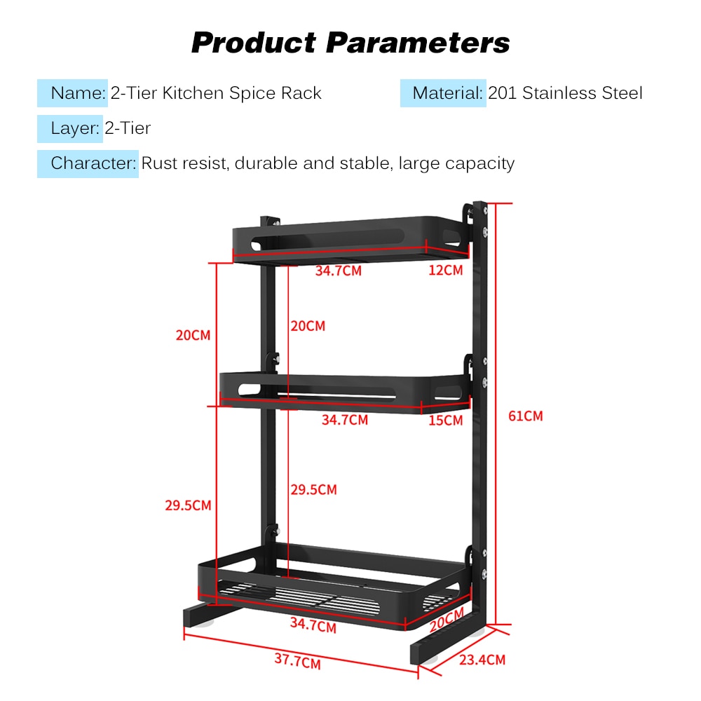Multifunction Spice Rack Organizer 3-Tier Utensil Holder Freestanding Shelf Organizer for Jars Bottles Cutlery Chopping Board