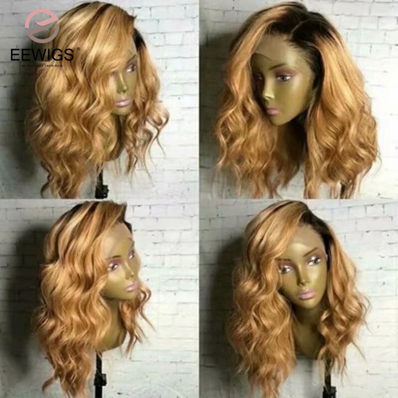 Eewigs Hittebestendige Synthetische Lace Front Pruik Met Natuurlijke Haarlijn Blonde Ombre Pruik Lijmloze Korte Golvende Pruiken Voor Zwarte Vrouwen