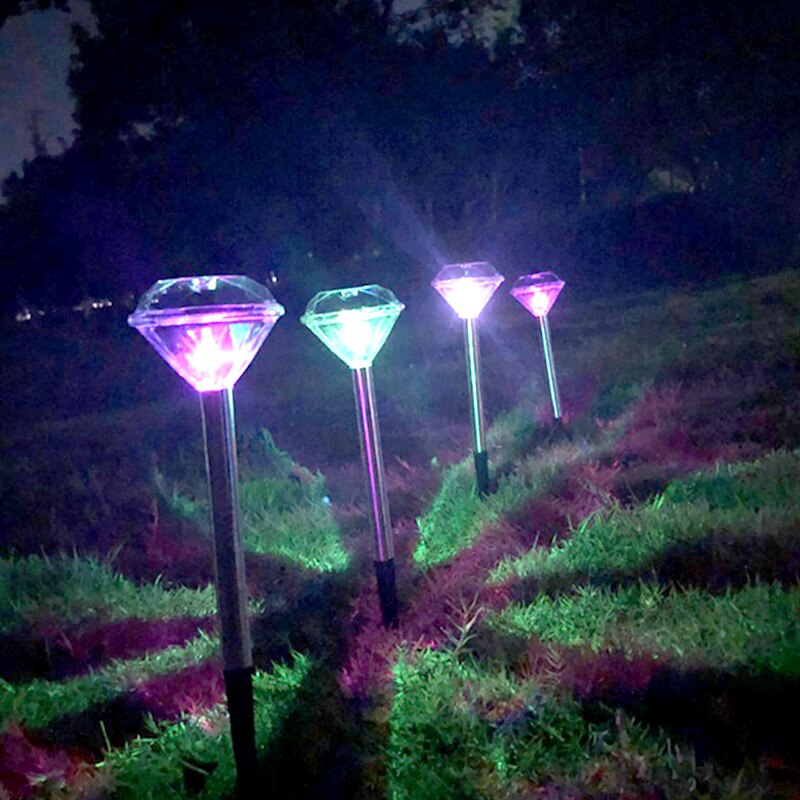 4/8 stk diamantformet solcelle led græsplæne lys farve skiftende udendørs gård have led lys jord lys lampe hvid/varm/rgb lys