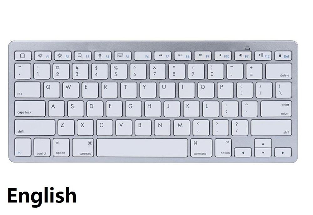 French Russian German English Portugues Spanish Arabic Wireless Bluetooth 3.0 keyboard for Smartphone iOS Windows Android: English