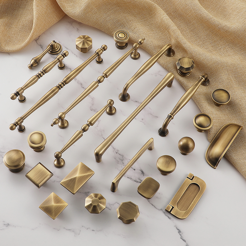 American pure copper solid furniture closet door brass single hole handle Chinese vintage cabinet drawer copper handle