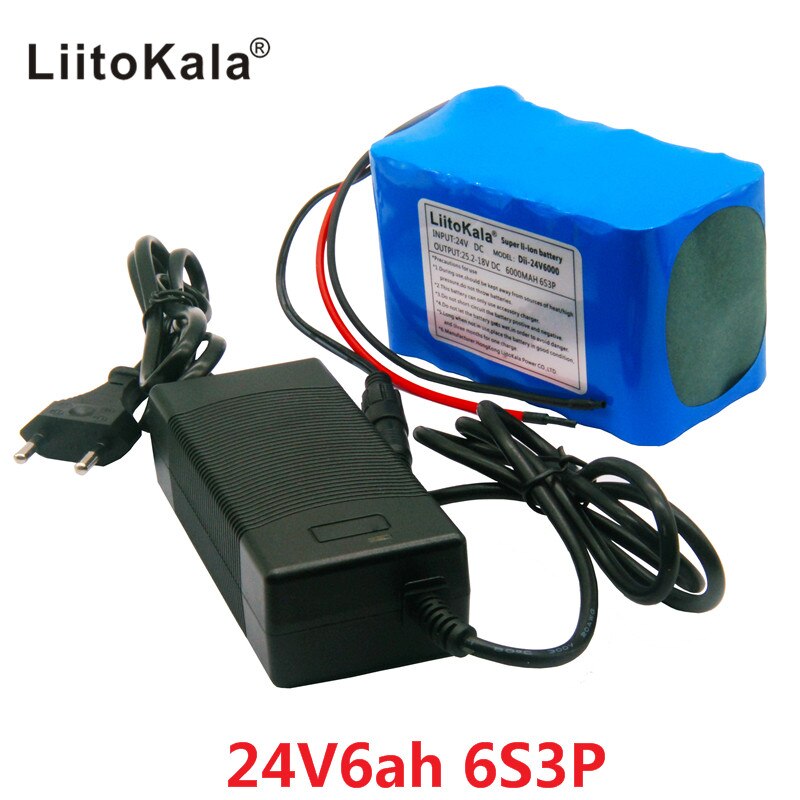 LiitoKala 24 V 6ach zestaw baterii 25.2 V 18650 bateria 6000 mAh akumulator robić GPS nawigator/kamera/ golf samochód/+ 2A ładowarka