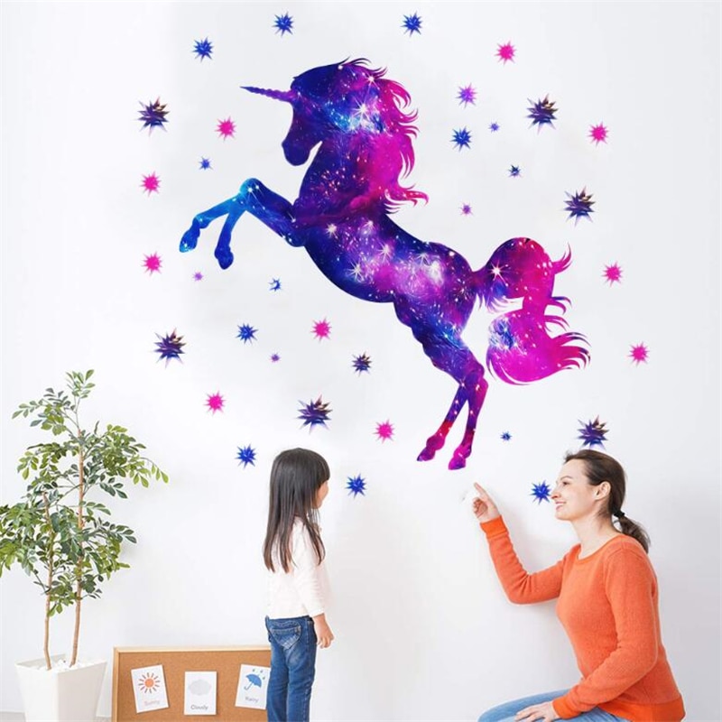 3D Rose flower unicorn wall sticker living room bedroom wall decoration modern art mural
