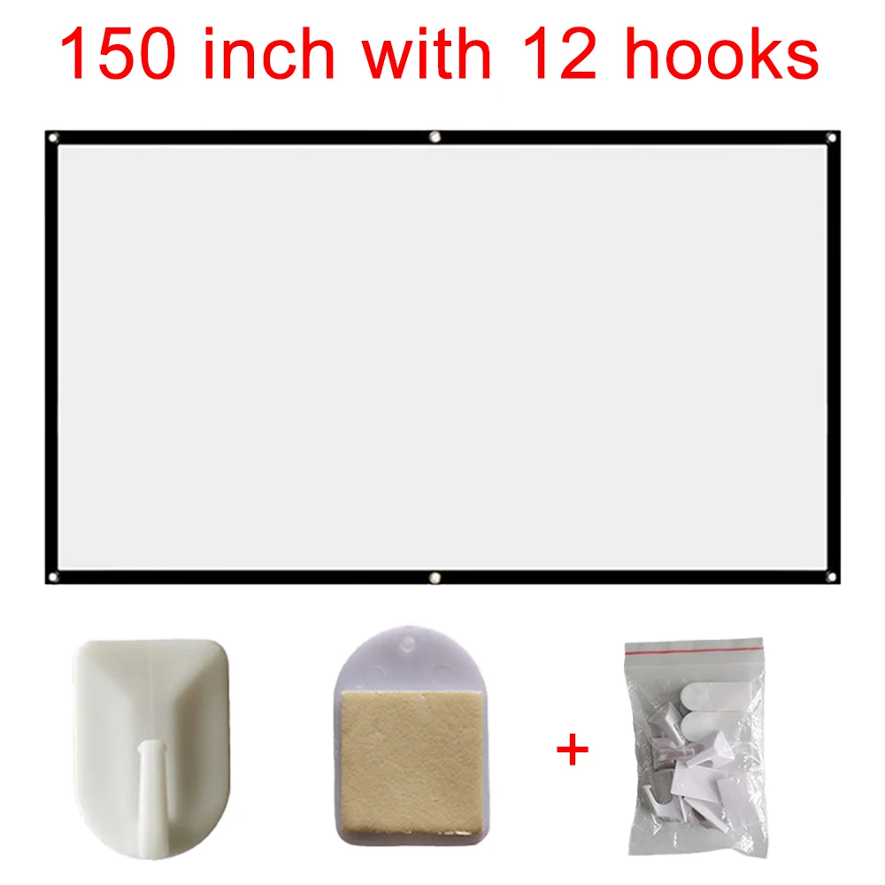 60-150 inch Foldable 16:9 Projector Screen Portable High Density White No Creases Soft Home Movie Theater HD Projection Screen: Gold
