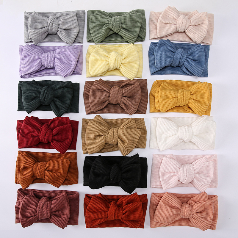 Ins Baby Hoofdband Big Bows Tulband Meisje Hoofdbanden Winter Haaraccessoires Kids Wafel Haarband Peuter Headwraps Dubbele Laag