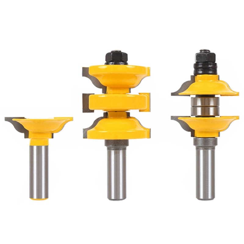 3Pcs 12mm Shank Entry Interior Tenon Door Router Bit Set Matched R&S Router Bits Carving for Wood