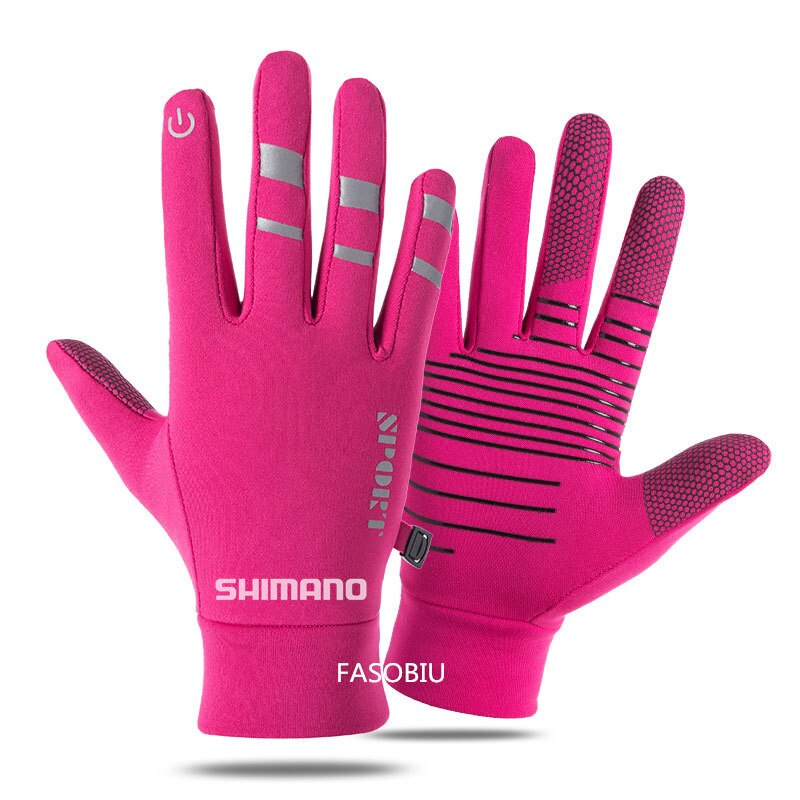 Shimano Winter Plus Velvet Fishing Gloves Waterproof and Windproof Outdoor Sports Full-finger Warm Non-slip Fishing Gloves: Pink / M