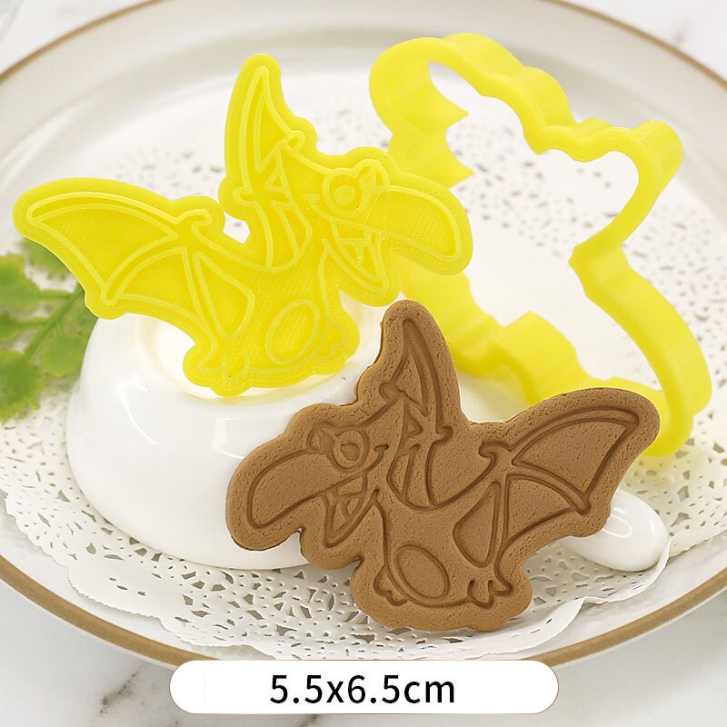 Molde para hornear de dibujos animados dinosaurio cortador de galleta bizcocho herramienta para hornear 3d tres dimensiones tipo de prensa casa molde de galleta de plástico: BT2009-YD027-6