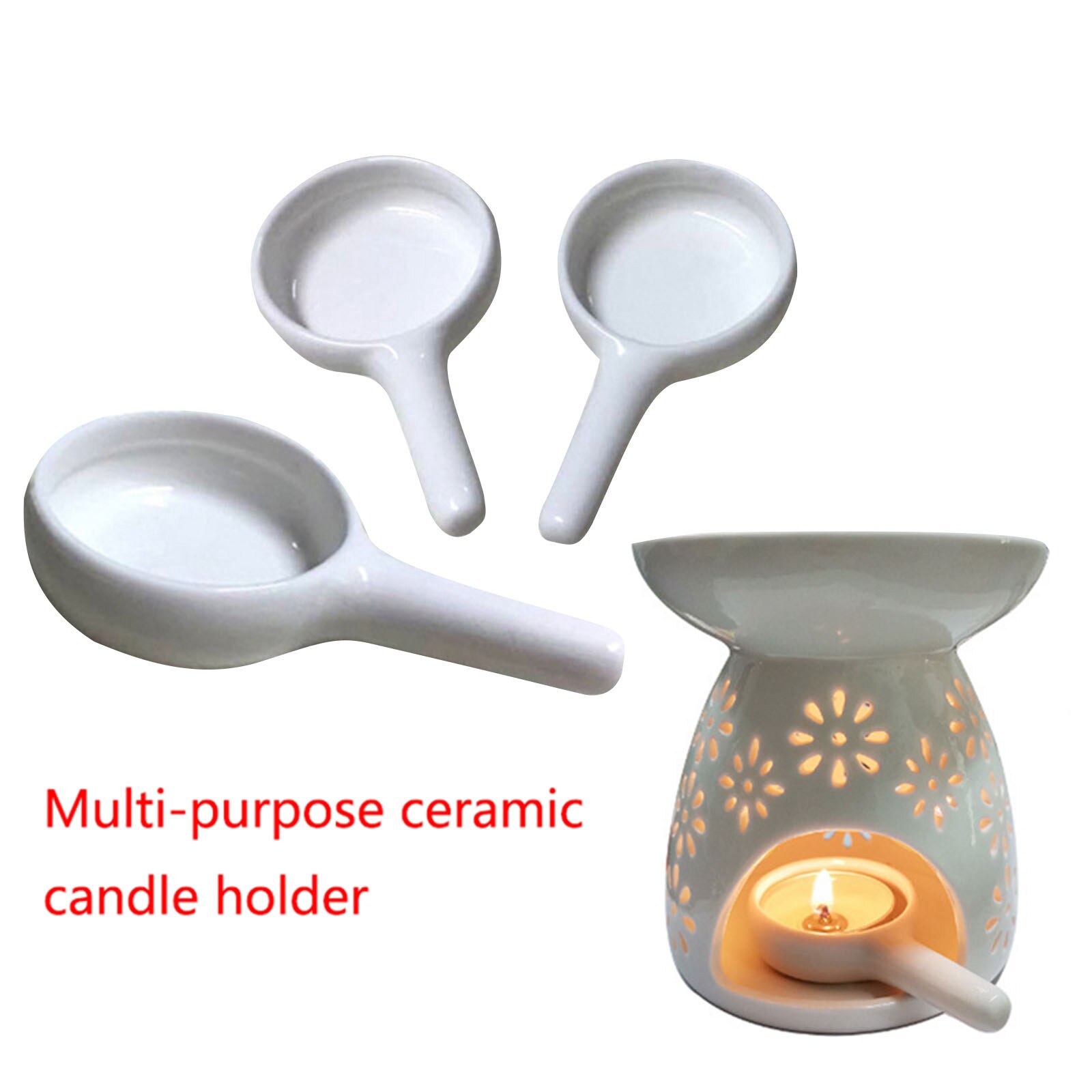 Ceramic Candlestick Mini Portable Incense Holder Candle Stand with Handle for Home Coffee Shop White