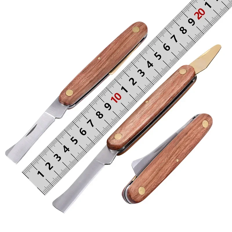 Folding Grafting Knife Plant Grafting Pruning Tools Garden Fruit Tree Cutter Stainless Steel Wooden Handle Knife: Brown