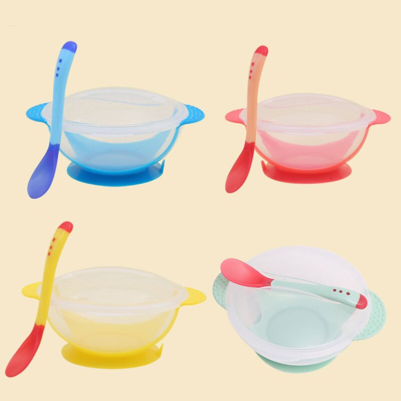 Baby bowl set training bowl induction temperature spoon set with lid learning bowl with suction cup children training tableware