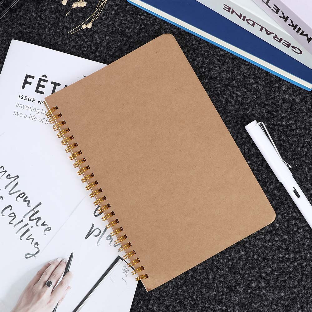 100 Pages A5 Kraft Paper Cover Notebook Dot Grid Exercise Book Coil Notepad Journal Notebook