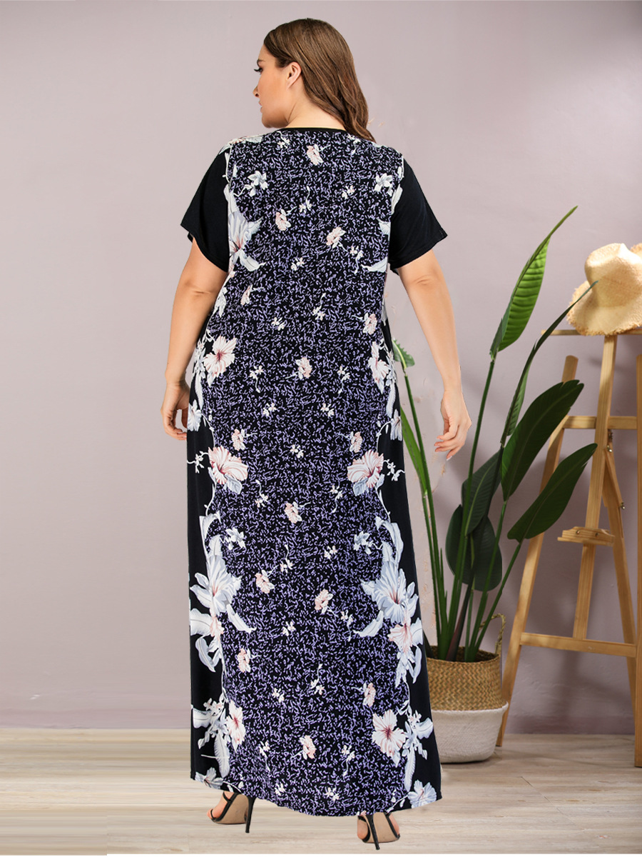 Zomer Vrouwen Casual Korte Mouw Bloemenprint Tank Maxi Jurk Plus Size Losse Abaya Kaftan Ramadan Gewaad Marokkaanse Gown VKDR2116