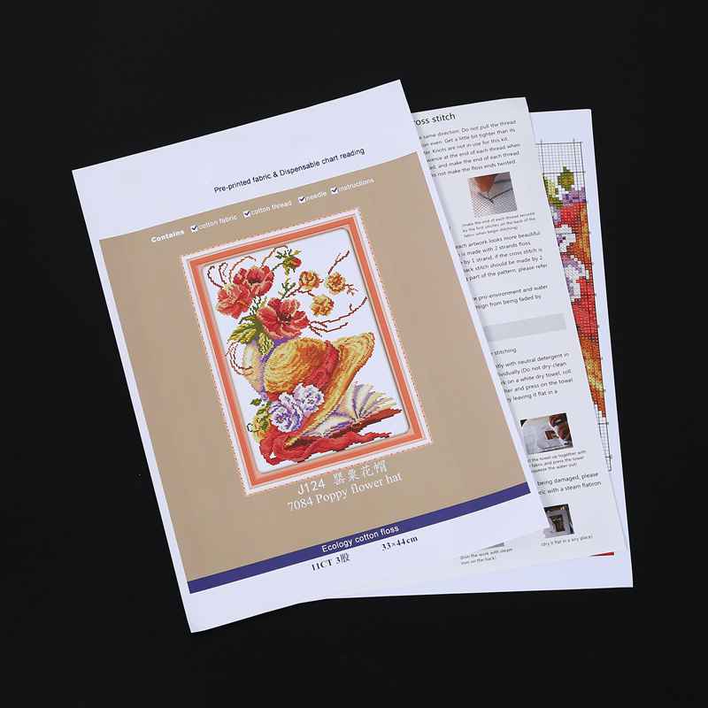 DIY Hand Knitting Print Cross Stitch Set Embroidery Set 11CT py Flower Cap Pattern Cross Stitch 33 * 44cm Home Decoration