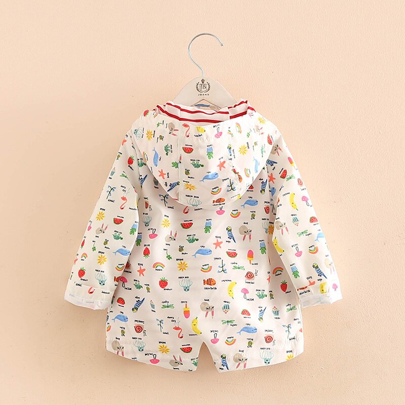 Lente Herfst 2 3 4 6 8 10 12 Jaar Kinderen Uitloper Cartoon Print Lange Mouwen Wit Hooded jas Voor Baby Kids Meisjes