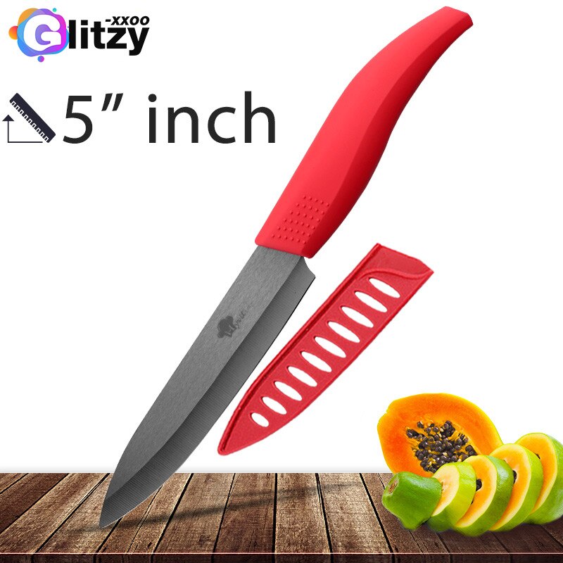 Ceramic Knife 6 5 4 3 inch Kitchen Chef Knives Zirconia Black Blade Utility Slicing Paring Fruit Vegetable Meat Cutter Tool: 5 INCH RED