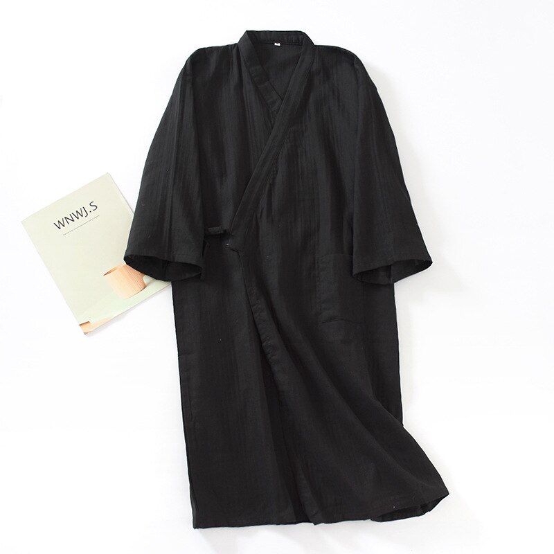 Bata de algodón de gasa para hombre, Kimono japonés Yukata fino suelto, pijama con capucha y cuello en V, novedad de 100%: L / Beige