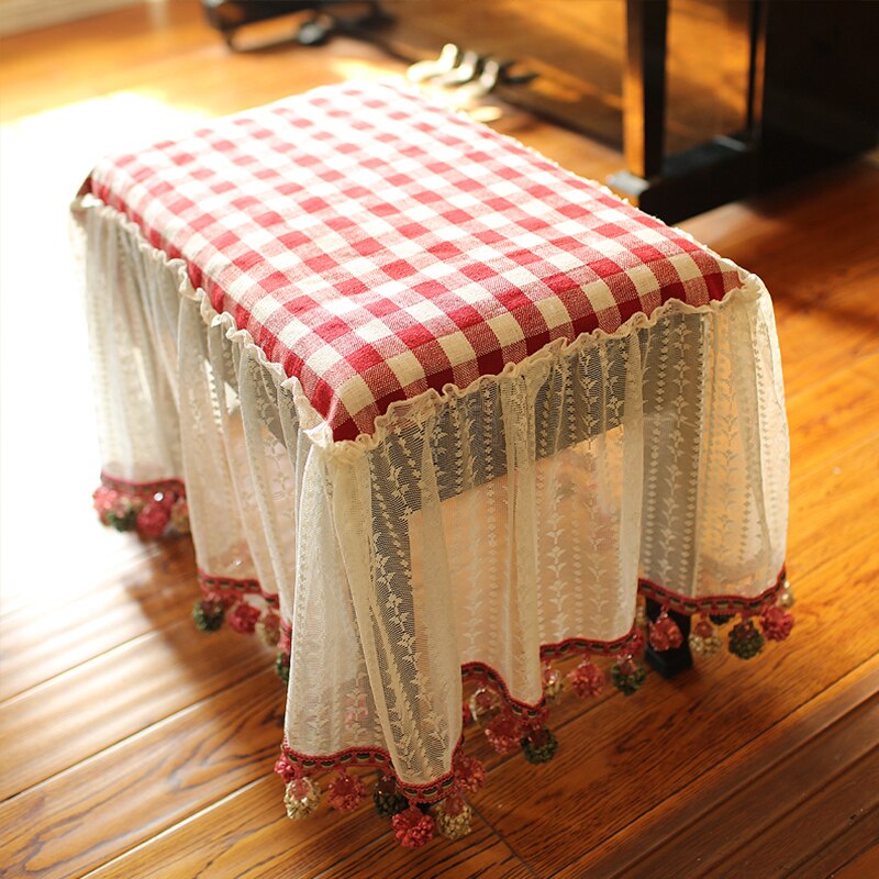 Hoogwaardige Piano Stofkap Handdoek Rode Plaid Kant Piano Deksel Piano Deksel Piano Tuin Piano Handdoek: Stool cover35x60cm