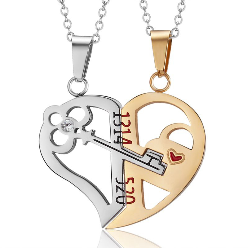 Collar con colgante de pareja de buena Simple, electrocardiograma, corazón magnético, collar de empalme colgante, del Día de San Valentín: Chapado en cobre envejecido