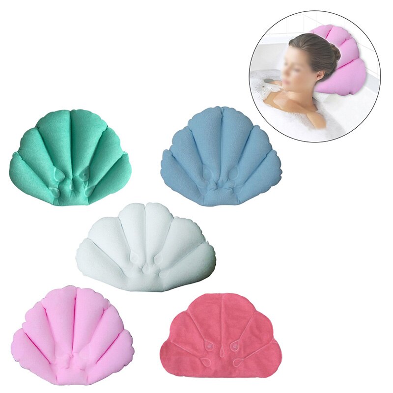 Popular Home Spa Shell Shaped Neck Bath Mat Inflatable Bathtub Pillow Bathroom Accessories Random Color