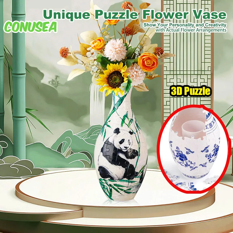 3D Puzzle Vase Panda Flower Building Block Porcelain Artistic Vases Home Decoration Kids Girls Christmas Toy