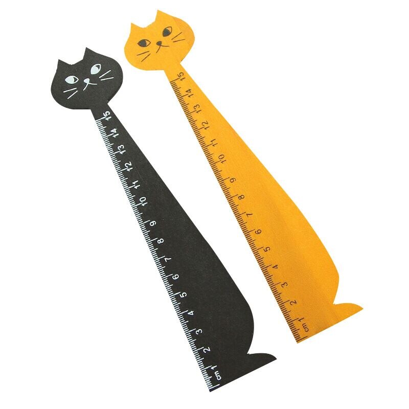 MINKYS Cute Black Cat Wood Straight Ruler Cartoon Sewing Drawing Tool Kids Kawaii School Stationery Supplies