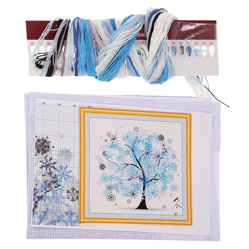 1 Pc Needlework DIY DMC Cross Stitch Sets Embroidery Kit Four Seasons Tree Cotton Thread Home Decor 45x45cm WXV: Blue