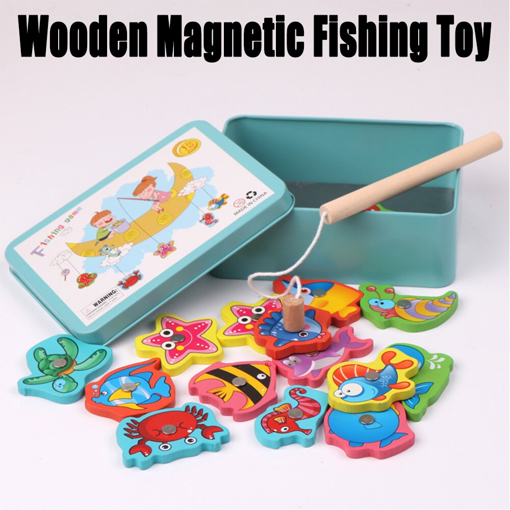15Pcs Houten Magnetische Vissen Speelgoed Fish Game Educatief Vissen Speelgoed Set Voor Kid