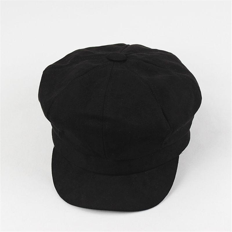 Vinter varme solide ottekantede hatte til kvinder og piger baretter maleren hat beanie cap 01: Sort