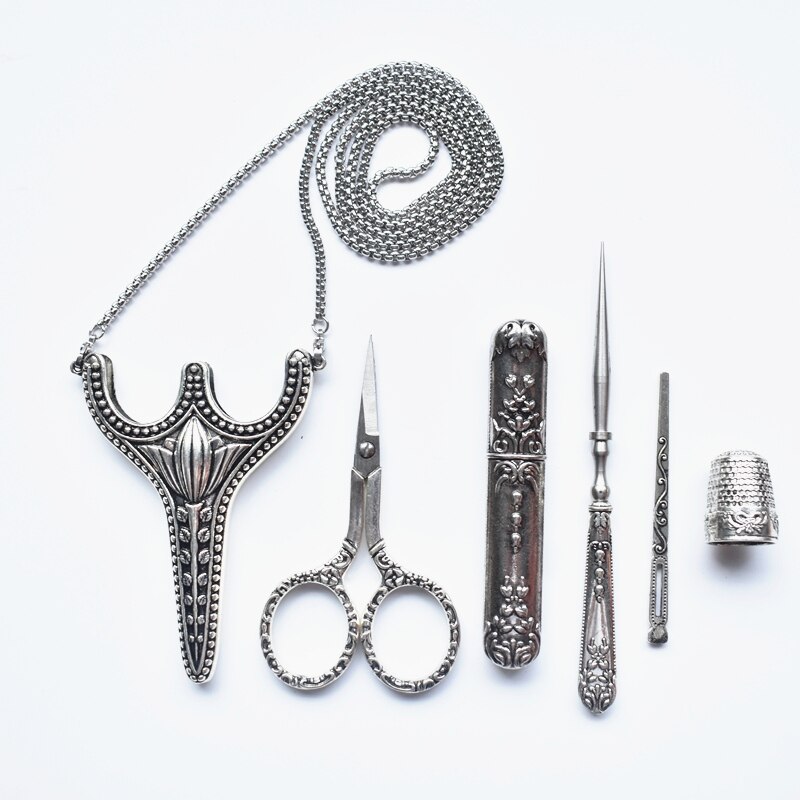 Tijeras Vintage Retro para manualidades, hilo de bordar, tela, punto de cruz, a medida, suministros de costura: Silver Scissor Set 1