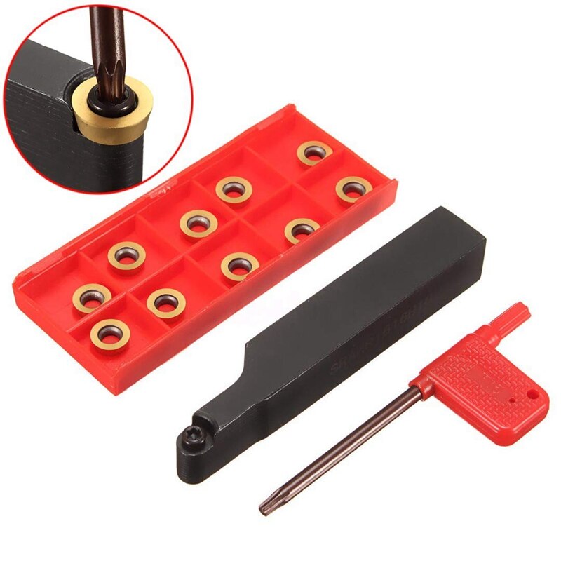 • Barra di alesatura portautensili per tornio esterno per fresatura frontale + 10 pezzi inserti RPMT10a + chiave inglese