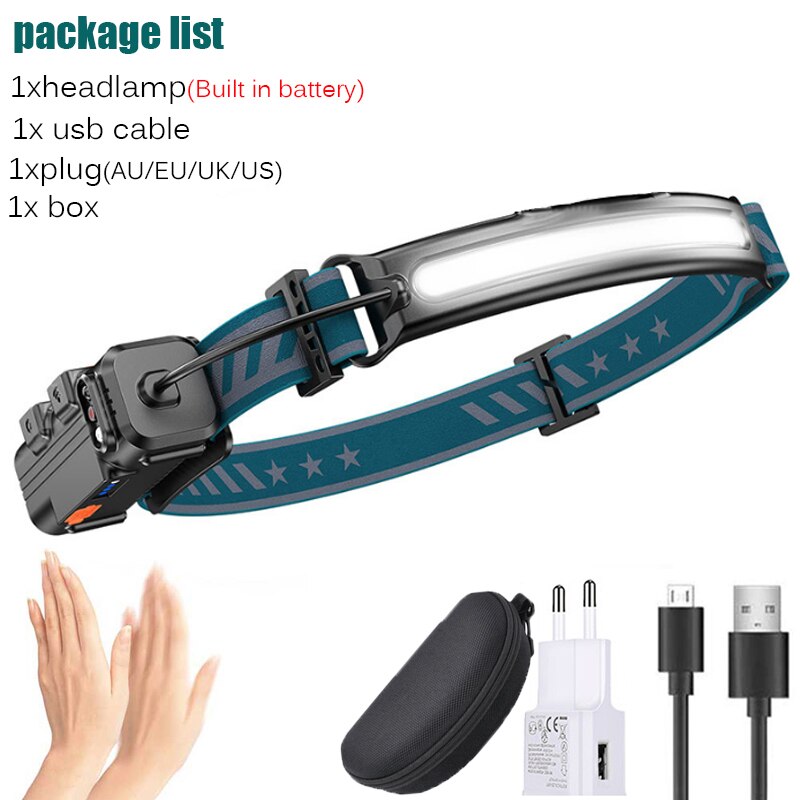 zoom+ Sensor Led XPG + COB Scheinwerfer 2000mAh 18650 USB Kopf Lampe Tragbare Flutlicht Taschenlampe Wasserdichte Laterne: Type-B  package I