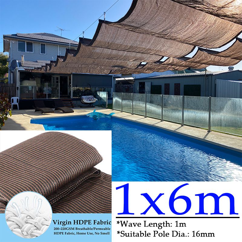 Width 1M HDPE Telescopic Wave Sun Shade Net Balcony Terrace Sun Shelter Garden Pergolas Canopy Outdoor Swimming Pool Awning: Coffee 1x6m