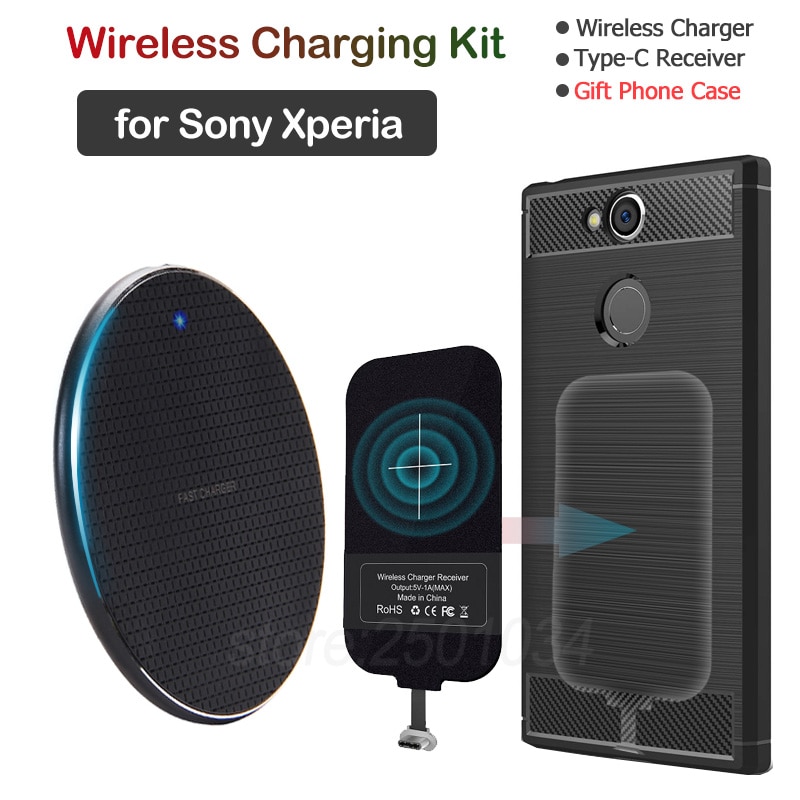 Cargador inalámbrico para Sony Xperia XZ1 Compact XA1 XA2 Ultra Plus Qi, receptor USB tipo C, funda de TPU de