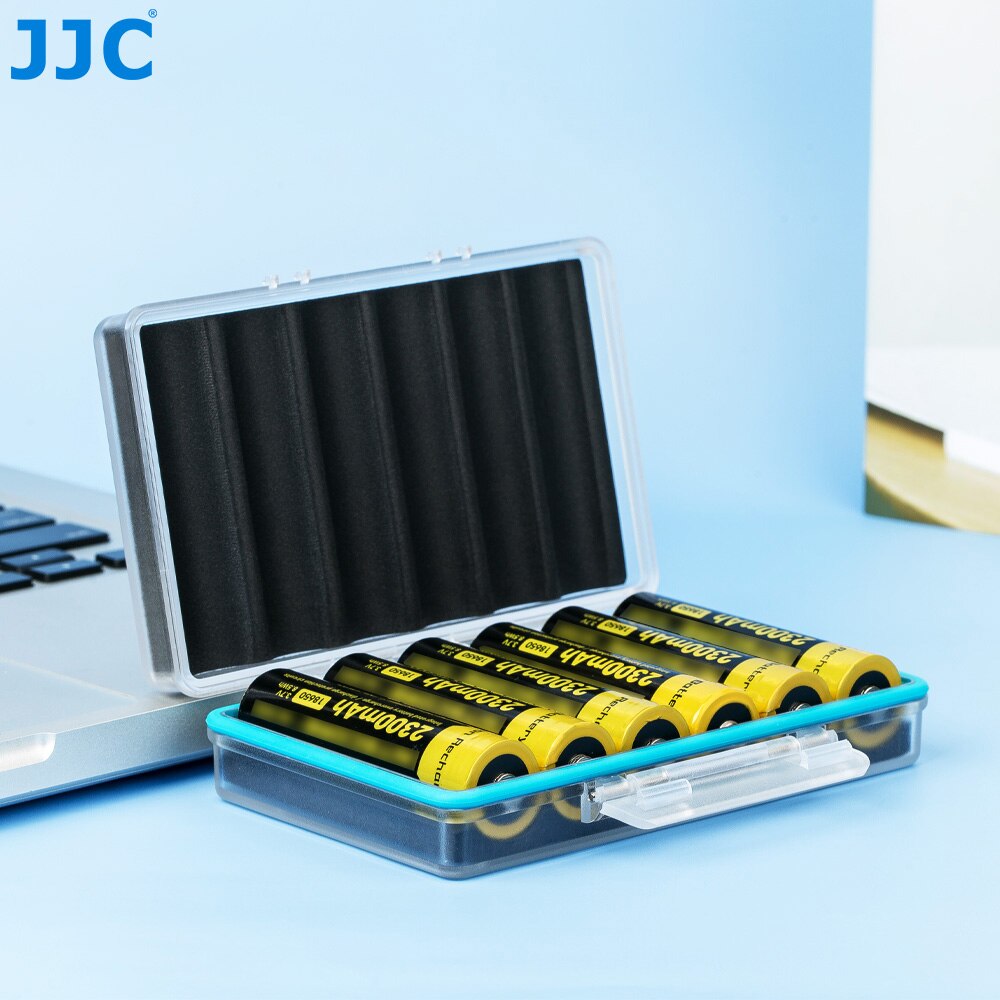 Jjc 18650 caixa de armazenamento de bateria, resistente a respingos de água, organizador de caixa de suporte de bateria para 6 baterias recarregáveis de lítio 18650