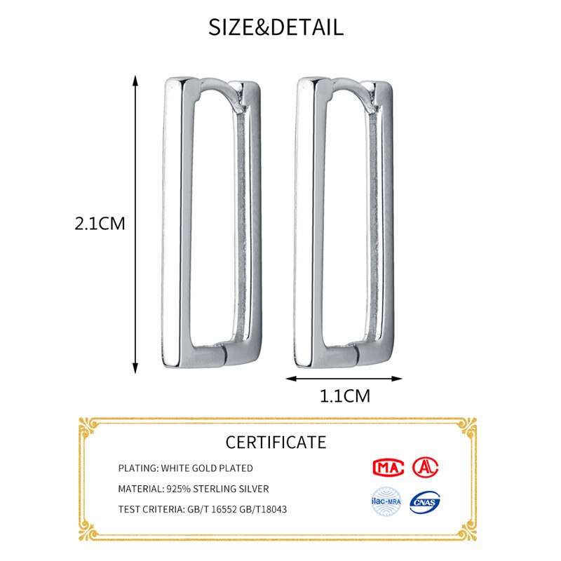 INZATT aro-pendientes de plata de primera ley forma rectangular para mujer, aretes pequeños, plata esterlina 925, estilo minimalista, geométrico, brillante,