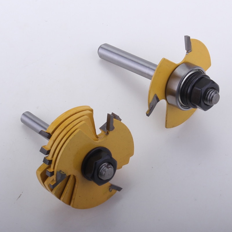 2PC 8mm&amp;1/4&quot; Shank 6 Piece Slot Cutter 3 Wing Router Bit Set Woodworking Chisel Cutter Tool Tenon Cutter for Woodworking Tool